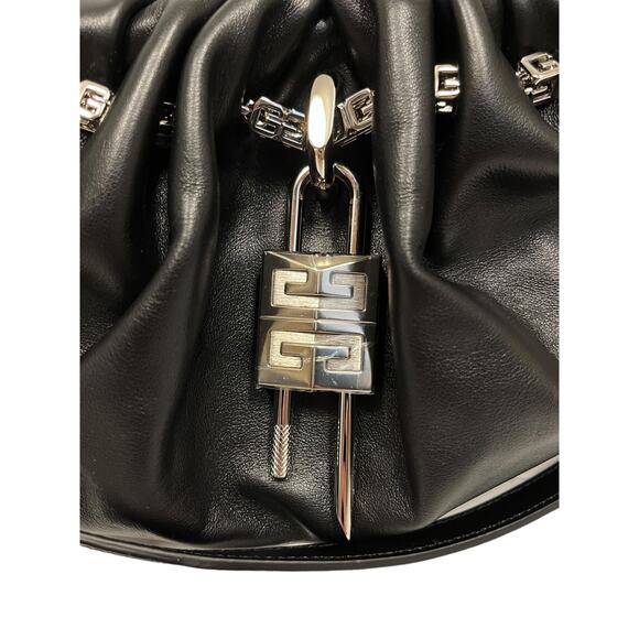 GIVENCHY Black Leather Silver Lock Accent Chain Strap Kenny Shoulder Bag - Picture 13 of 16